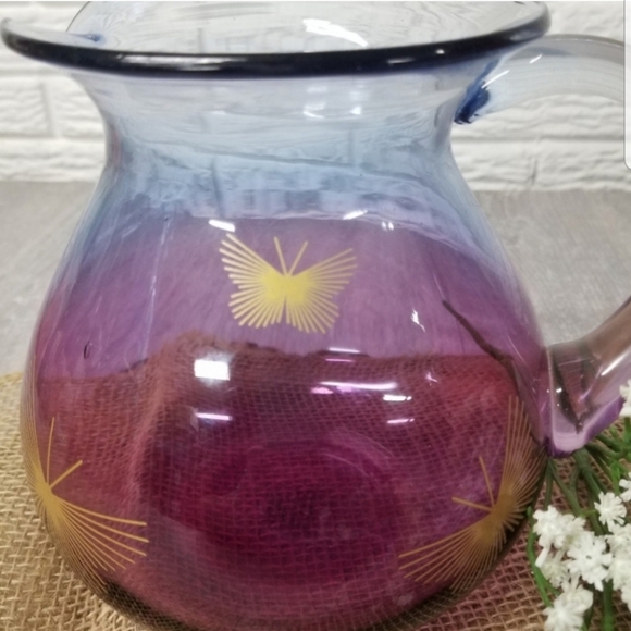Purple ombre pitcher w/ gold butterflies - Picture 2 of 12